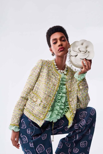 冷調抹茶色花呢紗外套