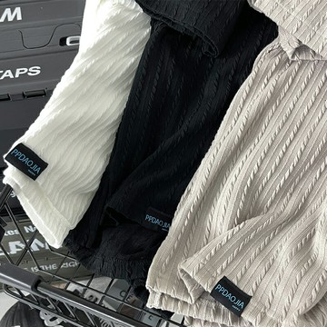 肌理感麻花編織條紋短袖男夏季潮牌冰絲t恤高端高級感半袖上衣服