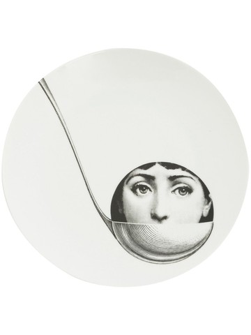Fornasetti - face in ladle printed plate - unisex - ceramic - One Size - White