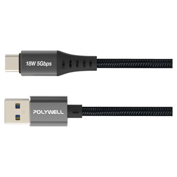 POLYWELL 寶利威爾 USB3.1 5Gbps Type-C對A 3A 充電傳輸線 18W  0.5m  PW15-W45-M74  1條