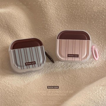 條紋撞色適用airpods3耳機套pro 2保護套4代藍牙無線1掛環3個性棕
