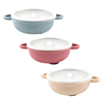 不鏽鋼碗 附蓋子 3件組  藍色 + 粉色 + 米色  1套