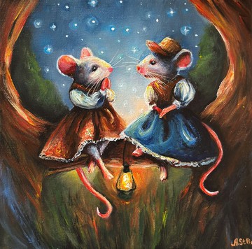 老鼠畫布畫，童話藝術，老鼠壁畫，動物畫，老鼠擺飾