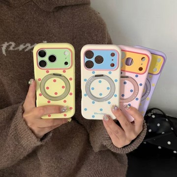 液態磁吸支架殼 彩色波點 適用於 蘋果 iPhone 17 16 15 14 Pro Max 手機殼 保護殼 防摔殼