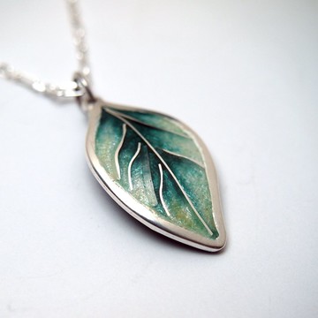 【Plant 系列】#a446 綠葉琺瑯項鍊/ 純銀/ 手工禮物/ 客製化