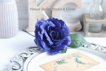 藍玫瑰與朝露葉片髮飾 (單支鋼絲設計) 玫瑰 薔薇 藍色 Blue 佛朗明哥 Flores 皇家藍 玫瑰