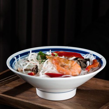 工藝藍邊碗菜碗淺口碗斗笠碗面碗湯碗景德鎮陶瓷創意個性餐具碗