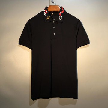 歐美潮牌刺繡衣領蛇小蜜蜂珠地棉寬松男短袖t恤翻領polo衫夏季ins