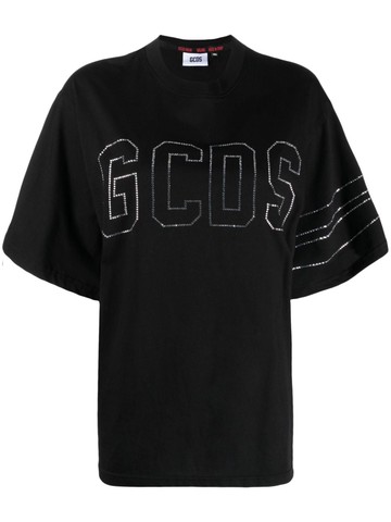 Gcds - crystal-logo cotton T-shirt - women - Cotton - XXS - Black