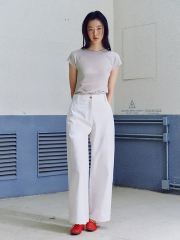Round Hem Slim Tee [Greige, Light Green] (KE5540M03L)