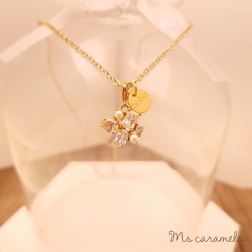 【焦糖小姐 Ms caramelo】彩色鋯石 貝珠 Fancy 項鍊