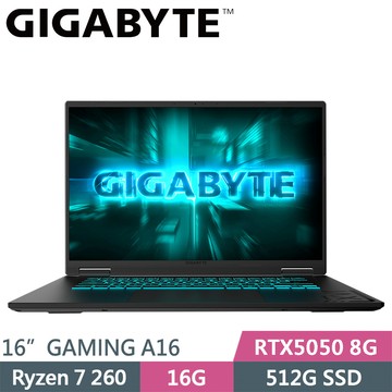 技嘉 GAMING A16 3THK3TW893SH 黑(R7 260/16G/512G SSD/RTX5050 8G/W11/16)筆電