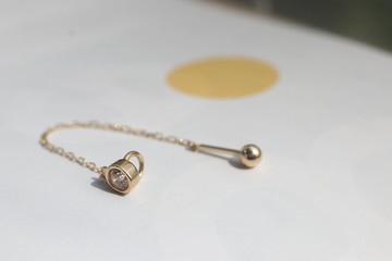 14K 長鍊吊墜鎖珠耳環(單個)耳骨 耳窩 不退色