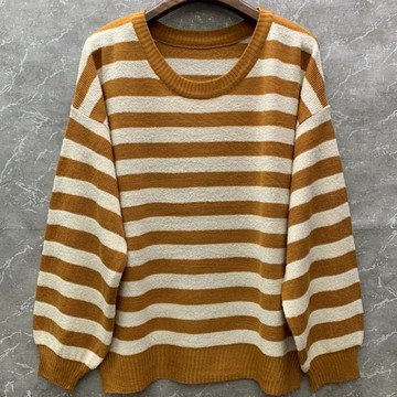 O-LIWAY 台灣製MIT 條紋泡泡袖細針長袖針織上衣-親膚感毛衣