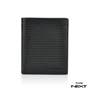 【THE NEXT】 直式橫條紋6卡左翻 3窗格皮夾/男夾/短夾(黑色)