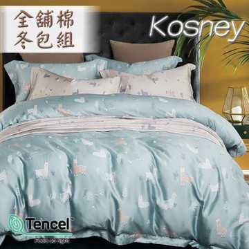 KOSNEY  清新派藍  雙人100%天絲全舖棉四件式兩用被冬包組
