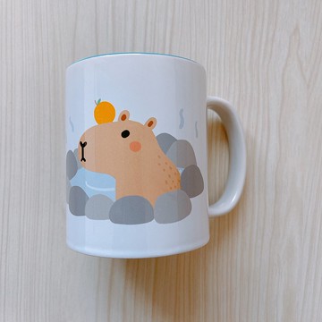 水豚 富士山 馬克杯 內部藍色