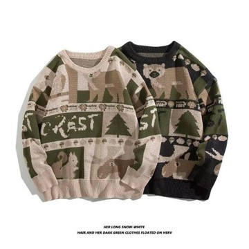 日系卡通毛衣男保暖加厚秋冬季高中生寬松慵懶風針織衫外套青少年