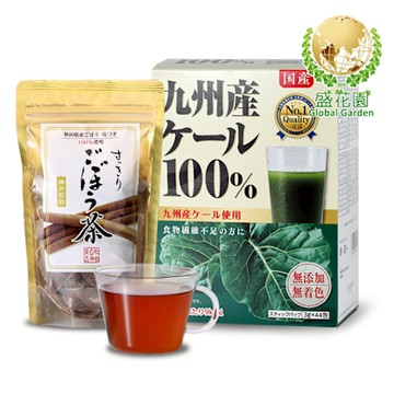 盛花園 日本原裝羽衣甘藍菜青汁44入+秋田白神牛蒡茶15入養生組