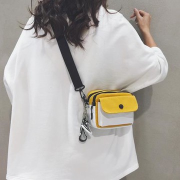 日系潮流拼色帆布小包包女2025新款簡約手機包休閑百搭單肩斜挎包