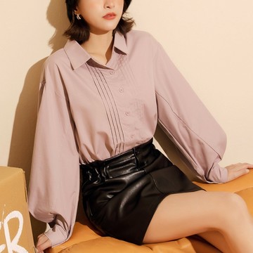 OB嚴選-微落肩車褶造型拋袖襯衫上衣