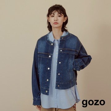【gozo】可調節造型刷色圓領牛仔外套(藍色/深藍_F) | 女裝 圓領 休閒