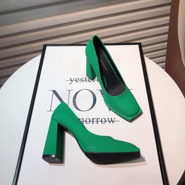 復古粗跟奶奶鞋女2025新款氣質優雅方頭超高跟單鞋軟皮百搭工作鞋