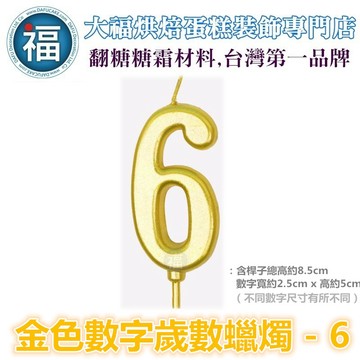 IG網紅款【蠟燭】數字 6 金色 生日蠟燭 數字蠟燭 蛋糕蠟燭 歲數蠟燭 蛋糕裝飾 派對慶生 數字6蠟燭