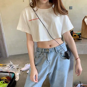 ins超火短款t恤女夏季寬松短袖潮原宿bf露臍蹦迪心機半袖上衣