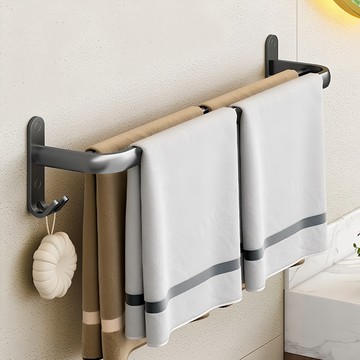超級工廠 浴室毛巾架 雙桿 增加收納空間  60cm  槍灰色  1個