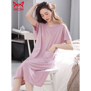睡裙女夏季莫代爾2025新款女士短袖冰絲媽媽睡衣裙中年女款家居服