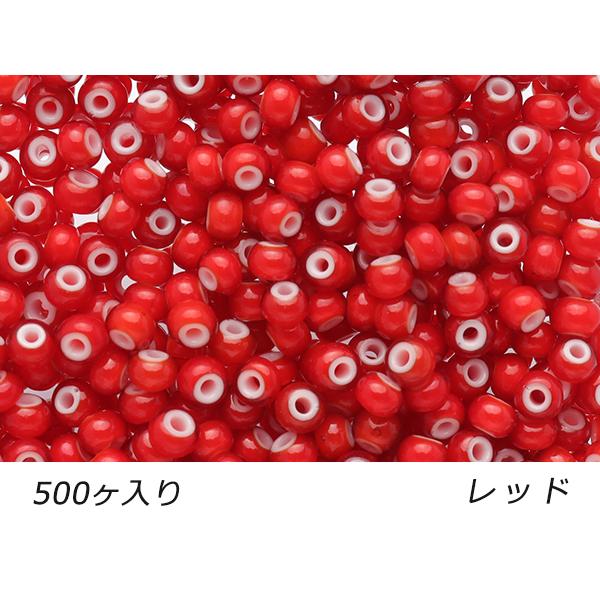 ホワイトハーツビーズ 小 レッド 外径5.0mm×長さ3.5mm 穴径1.2〜1.6mm 約500ヶ [ぱれっと]  レザーク