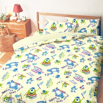 享夢城堡 精梳棉雙人床包兩用被套四件組-迪士尼怪獸電力公司MONSTER 歡樂學習趣-米黃