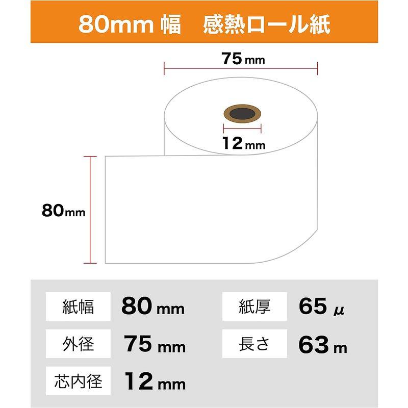 キッチンプリンター用感熱ロール (幅80mm×外径75mm×内径12mm) (20個) S807526(20)