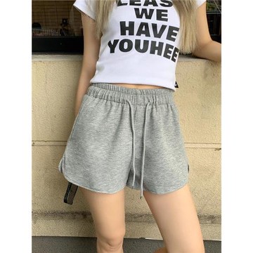 可可里自制~薄款闊腿短褲秋季新款松緊腰抽繩衛褲寬松運動熱褲女