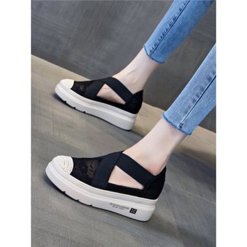 漁夫鞋女網面透氣涼鞋夏天新款懶人鞋厚底增高松糕休閑內增高女鞋