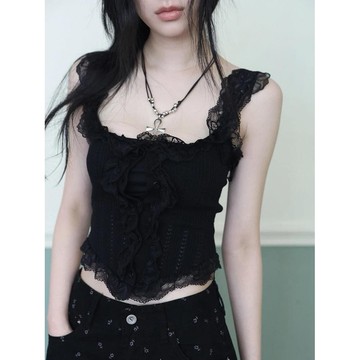 Codibook｜韓國 COLOR iN ID 黑色蕾絲鏤空U領無袖上衣［預購］無袖 雪紡襯衫 女裝