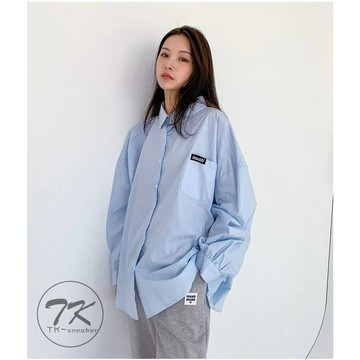 現貨免運 muahmuah 韓國 小logo短版短袖襯衫 女款襯衫 女裝襯衫 寬鬆尺碼 大碼襯衫