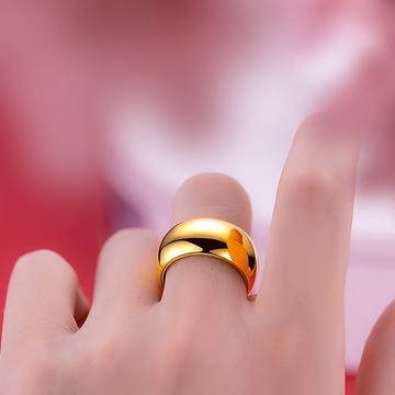 （爆款熱賣）（國際精品）【免運】24K混合黃金加厚實心大寬光靣界止男仿999鋼印閉口不掉色指環