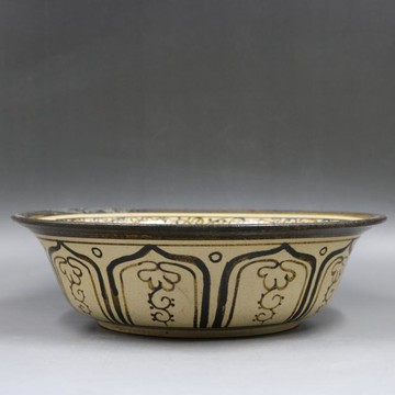 宋吉州窯彩繪花紋盤手盆手繪仿古老貨瓷器家居擺件古董古玩收藏1入