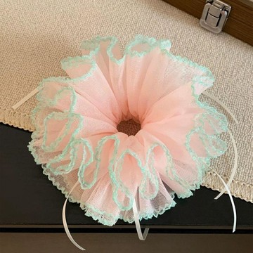 🥇隔日達出💎粉色網紗蝴蝶結雙層大腸髮圈女韓系加大號丸子頭扎頭髮頭繩頭飾女