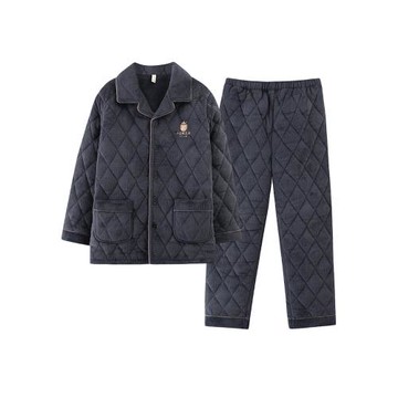 男士中年保暖三層加厚夾棉睡衣