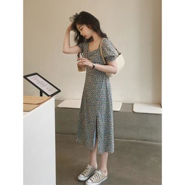 女裝77store開叉泡泡碎花連衣裙