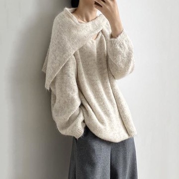【nata】溫暖寬鬆針織上衣+披肩（共四色）