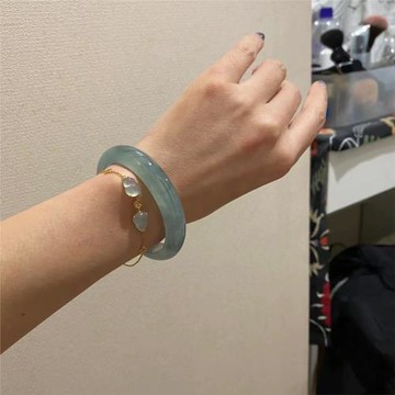 天然緬甸老坑翡翠手鐲晴水飄花油青玉手鐲女冰種正圈手鐲玉石旺夫