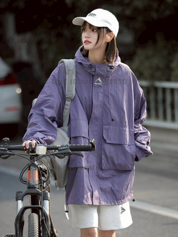 防紫外線工裝防曬衣女冰絲外套連帽沖鋒衣【時尚大衣櫥】