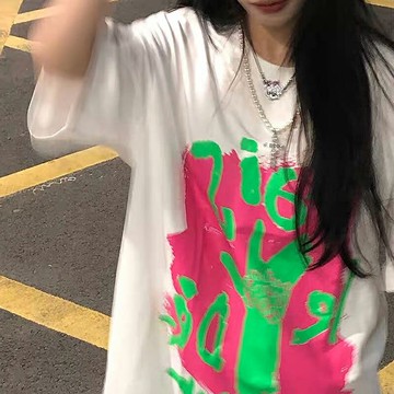 ins超火美式街頭短袖t恤女夏季原宿風涂鴉印花oversize寬松上衣服