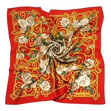 Dior迪奧華麗白玫瑰印花方型絲巾90cm(紅色)179018-3｜GoBrand購名牌