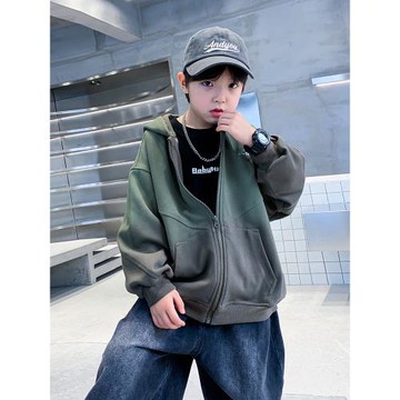男童開秋季漸變連帽外套2025新款中大兒童秋裝痞帥運動開衫衛衣潮