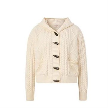 毛針織女牛角扣學院風菱格紋連帽依戀休閑短款上衣外套24秋冬新款